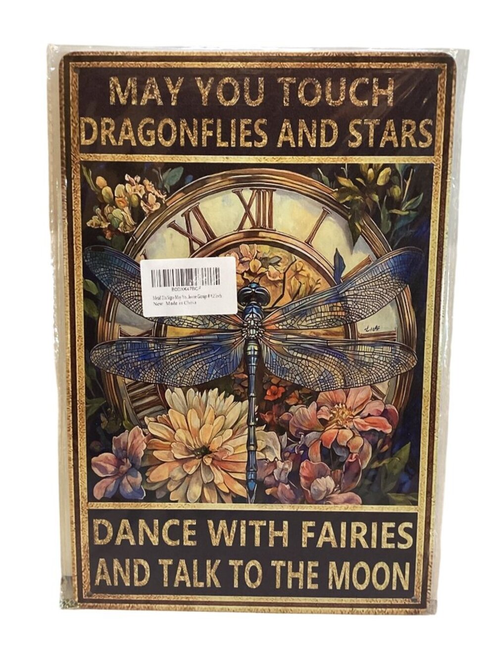 May You Touch Dragonflies Gold Era Retro Distressed Tin Sign 8X12 New